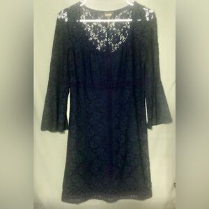 Laundry By Shelli Segal Navy Long Bell Sleeve Lace Dress ~ SZ 8 ~